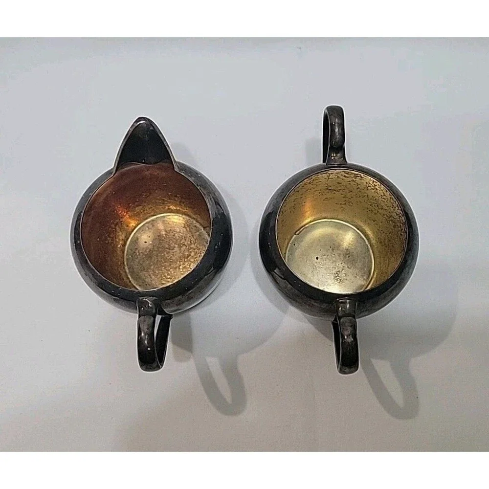 Vintage Wallace Silverplate Creamer & Sugar Bowl Set Mid-Century Modern C8647